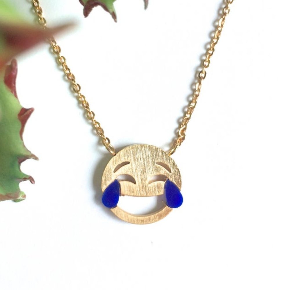 😂 Laughing Tears of Joy Emoji Necklace in Gold